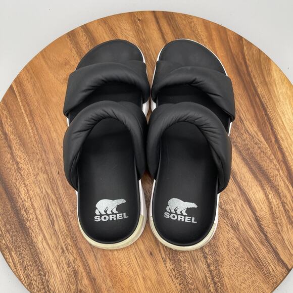 Sorel Viibe Twist Sandals Womens Size 10 Black Leather Slides Casual Comfort - Picture 5 of 8